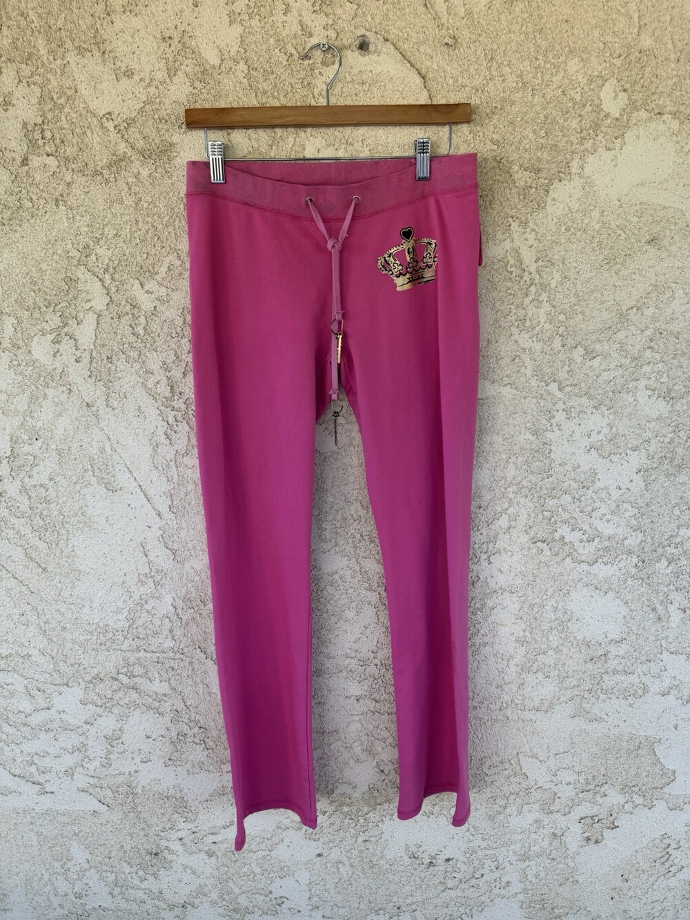 Juicy Couture Pink Velour Track Pants Girls M Y2K Style Crown Logo Size L